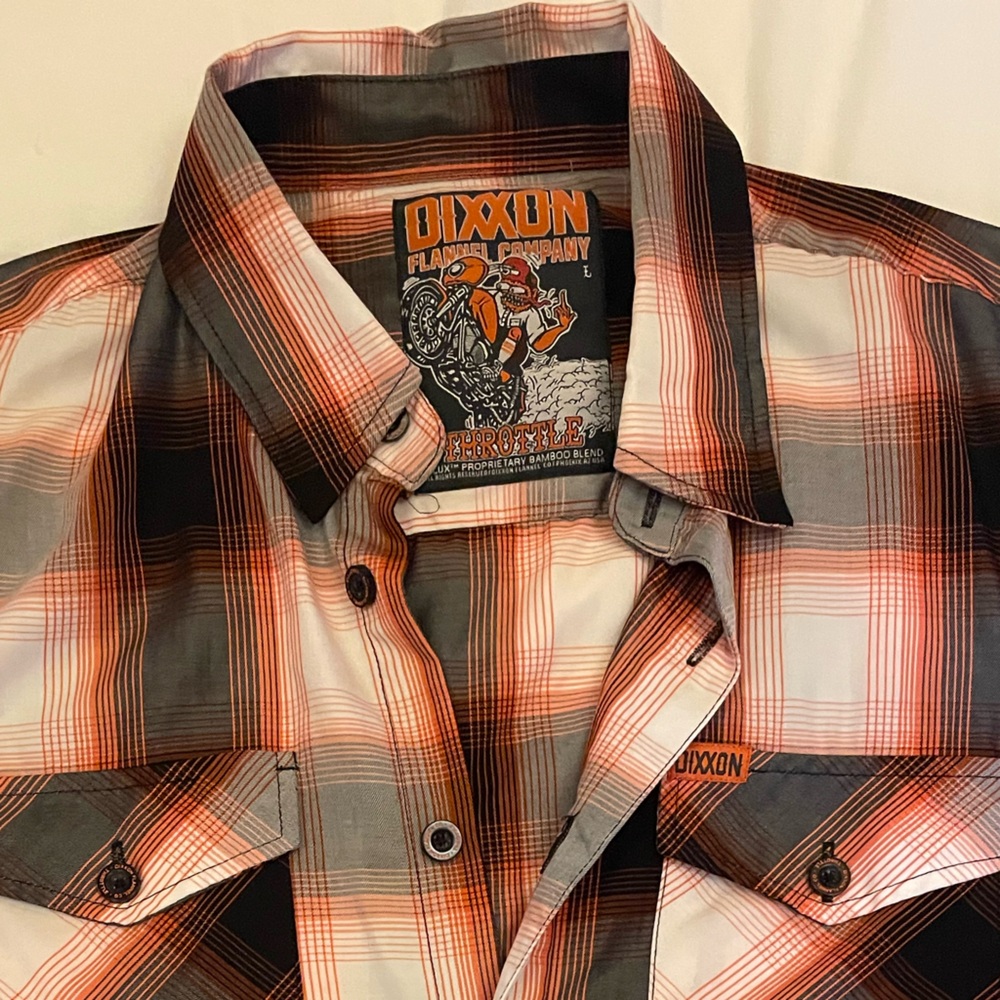 DIXXON Orange Black White Plaid Men's Shirt - Picture 2 of 3